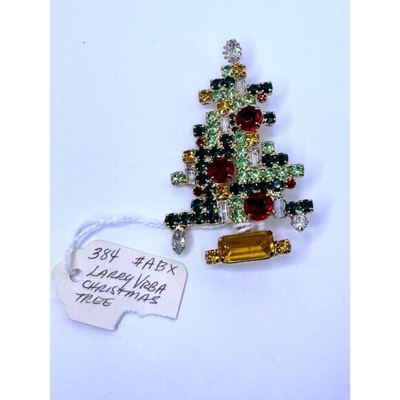 Signed Lawrence VRBA Vintage Christmas Tree Pin Brooch Star Holiday Jewelry - Picture 3 of 9